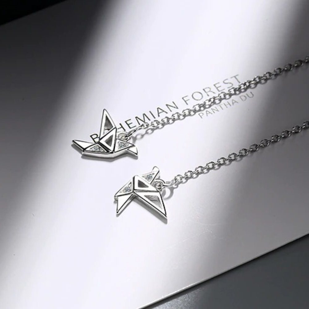 NEW Inlaid Zircon Four-leaf Flower Chain Necklace and Earrings Set - Picture 3 of 8